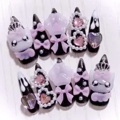 No.721　ネイルチップ 現品 量産型 地雷系 サブカル 平成女児 猫 ピンク