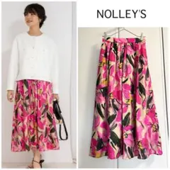 25今期完売 NOLLEY’S シルキープリントギャザースカート 定価2.5万円