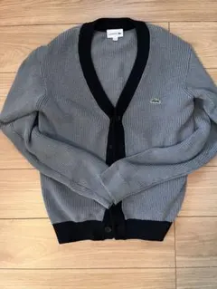 【LACOSTE】 リブ編みカーディガン グレー/ブラック