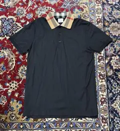 ノ*ァ様 BURBERRY バーバリー ポロシャツ 黒 襟チェック メンズ M
