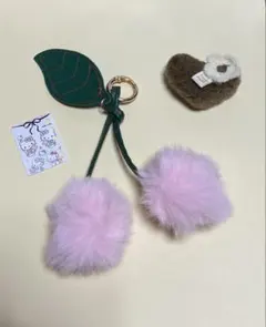 ピンクファー チェリー型 キーホルダー