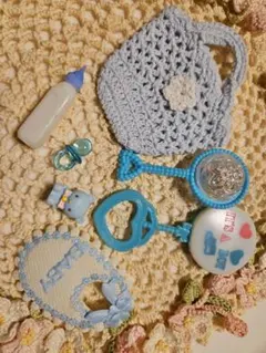 ミニチュア　赤ちゃんお世話セット　ブルー