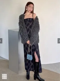 GRLチェック柄スリットキャミソールワンピース ネイビー S【dk1339】