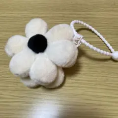 原宿ピクニック購入！ファー 花形チャーム ホワイト 約10cm