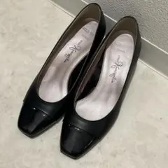 美品 銀座かねまつ KANEMATSU パンプス ブラック 黒 ヒール エナメル
