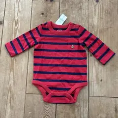 新品未使用baby GAP 赤と紺のストライプロンパース 50cm 0-3ヶ月