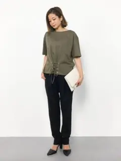 STUDIOUS ステュディオス　コルセットディテールカットソー　カーキ