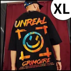 【新作】半袖　Tシャツ　メンズ　黒　ストリート　XL　オーバーサイズ　スマイル