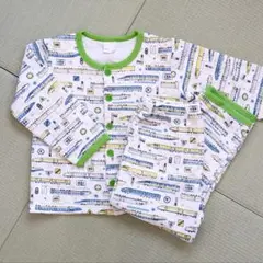 白色 黄緑 鉄道 新幹線 キルト キルティング 長袖 パジャマ 120サイズ