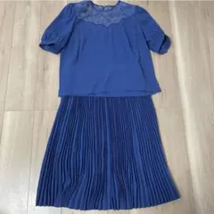 レディースL　スカートセットアップ　ブルー　スーツ