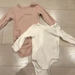 H&M コットンポインテルボディスーツ長袖2枚セット　4-6M