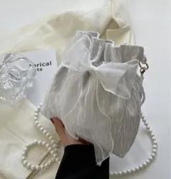 ショルダーバッグ パールチェーン 巾着 リボン 結婚式 同窓会卒業式着物