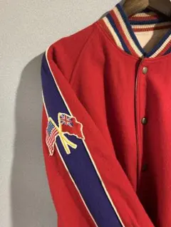 70s〜80s ヴィンテージ スタジャン 赤 ネイビー ライン 切替