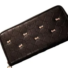 HELLO KITTY　ハローキティ長財布　キルティング／エンボス　黒／ブラック