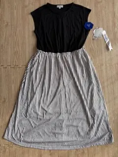 【タグ付き】授乳口付きノースリーブワンピース M ブラック/ストライプ