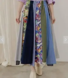 ScoLar 花柄スカラーちゃん×異素材MIXストライプスカート