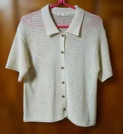 超美品です。GU メッシュ編み 半袖ポロシャツ Mサイズ アイボリー