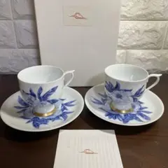 深川製磁＊コーヒーカップペア・オリエンタルブルー・宮内庁御用達・有田焼・希少品 宮内庁御用達 深川製磁 カップ＆ソーサー 上品で美しい 有田焼