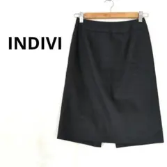 インディヴィ INDIVI タイトスカート ひざ丈 ブラック スリット入り 36