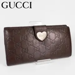 美品✨ GUCCI グッチ 長財布 シマ ハート GG レザー ブラウン