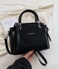 SHEIN 黒 レディースBELLEBORG クロコ型押しショルダーバッグ
