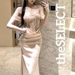 韓国 服 レディース ワンピース ベージュ パーティードレス オフショルダー