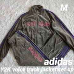 アディダス ベロア ジャージセットアップ 廃盤希少色 茶/ピンク 万国旗タグ M