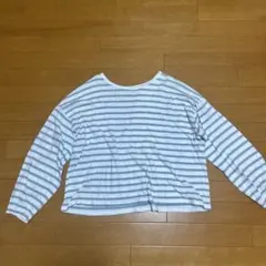 白と水色のストライプ長袖Tシャツ Fサイズ
