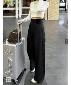 grl センタープレスワイドタックロングパンツ ［gm615］ ブラック