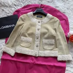DOLCE&GABBANA 王室御用達レース装飾 水色シルクサテンジャケット