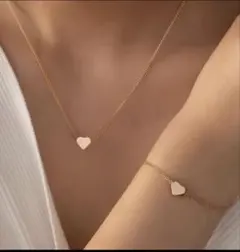 【フォロー割あり】ハート型ゴールドカラーネックレス&ブレスレットセット