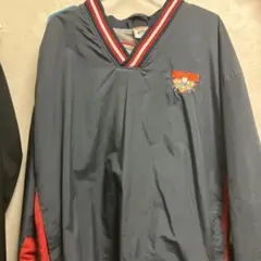 グレー ストライプ Vネック ナイロンジャケット