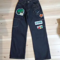 【極美品】ダークデニム ストレートデニム パッチ付き　ワッペン