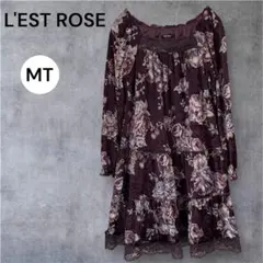 L'EST ROSE ティアードワンピース ベロア 花柄 ボルドー M