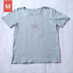 dimple 半袖　Tシャツ　ボーダー　レディース　M　A Uネック　ロゴ　刺繍