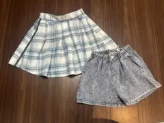 チェック柄スカートとデニムショートパンツ　2点セット