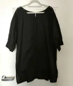 【新品未使用】コットンシャツ　ブラック　レーススリーブ 七分袖　M
