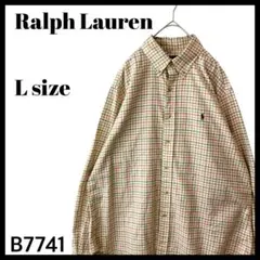 ラルフローレン タッタソールチェック柄 長袖ボタンダウンシャツ ベージュ L