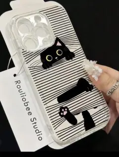 猫デザインの透明iPhoneケース15pro max
