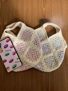 グラニーバッグ クリーム色 ハンドメイド　一点もの