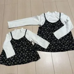 花柄長袖カットソー 100cm ホワイト/ブラック