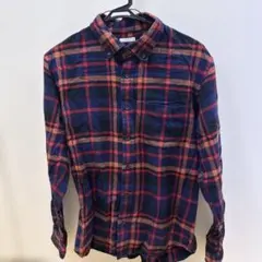 ネイビー レッド チェック柄 長袖ネルシャツ M GU