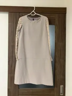 オケージョンドレス　パーティードレス　レース　 ビジュー　グレージュ　ベージュ