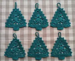 手編みモチーフ　クリスマスツリーオーナメント　緑　６個