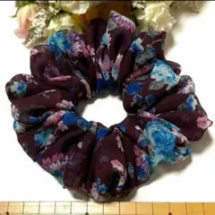 ハンドメイドシュシュ☆花柄ボルドー