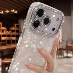 プレミアムラインストーンホワイトハートアクリルハードスマホケース 15Pro