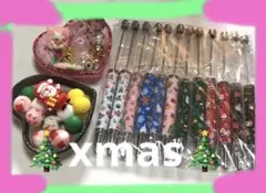 ④xmasカスタムボールペン ビーズ 詰合セット 白ネコ サンタ 手袋 限定①