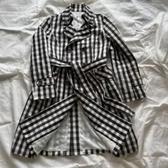 白黒チェック　アウター　春コート　薄手　M 綿混　超美品