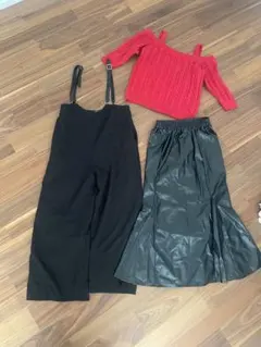 moussy赤オフショル・INGNI黒サロペ・レザースカート