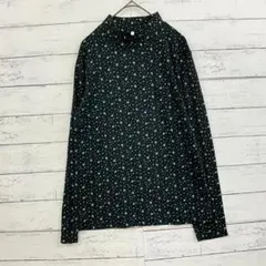 花柄ハイネックトップス 黒 L 長袖 レトロ可愛い 秋冬 きれいめカジュアル